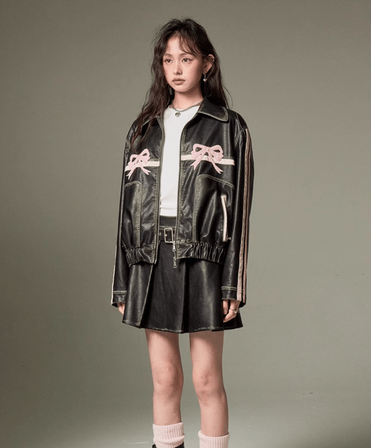 Bowknot Retro Color-Painted Leather Jacket – LOVE POMME POMME