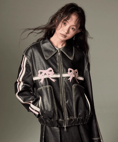 Bowknot Retro Color-Painted Leather Jacket – LOVE POMME POMME