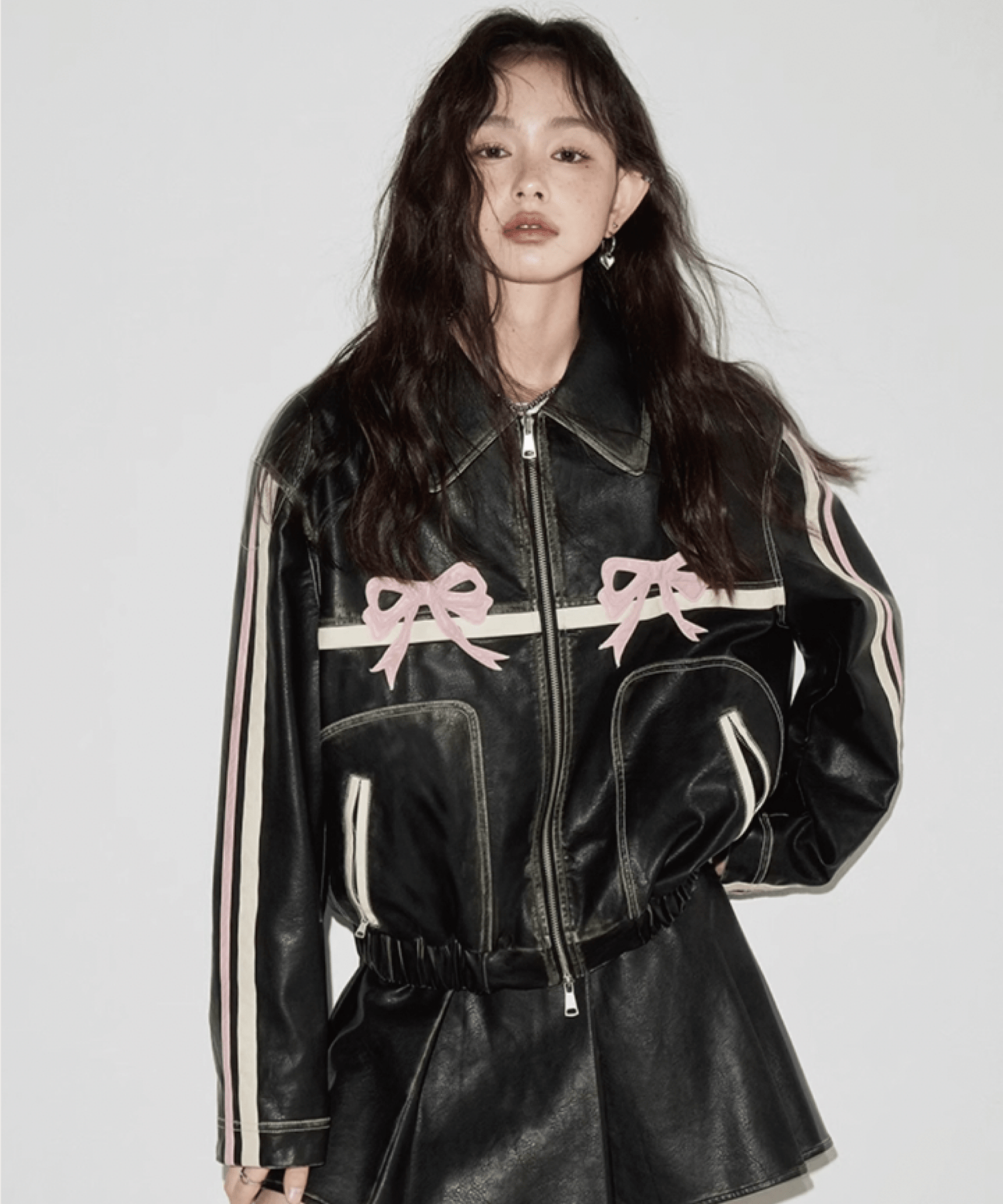 Bowknot Retro Color Painted Leather Jacket LOVE POMME POMME