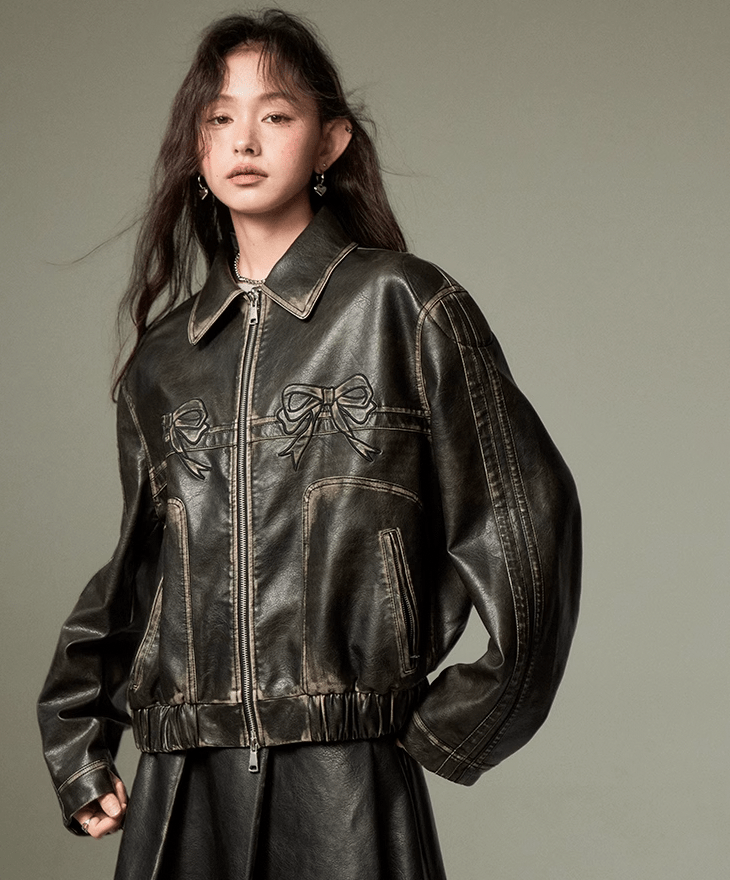 Bowknot Retro Color-Painted Leather Jacket – LOVE POMME POMME