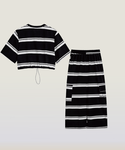 Casual Striped Long Skirt Set-up