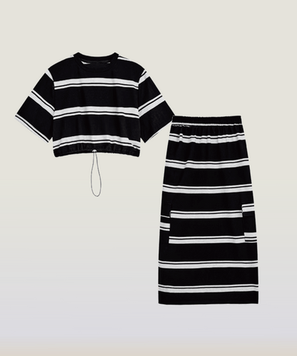 Casual Striped Long Skirt Set-up