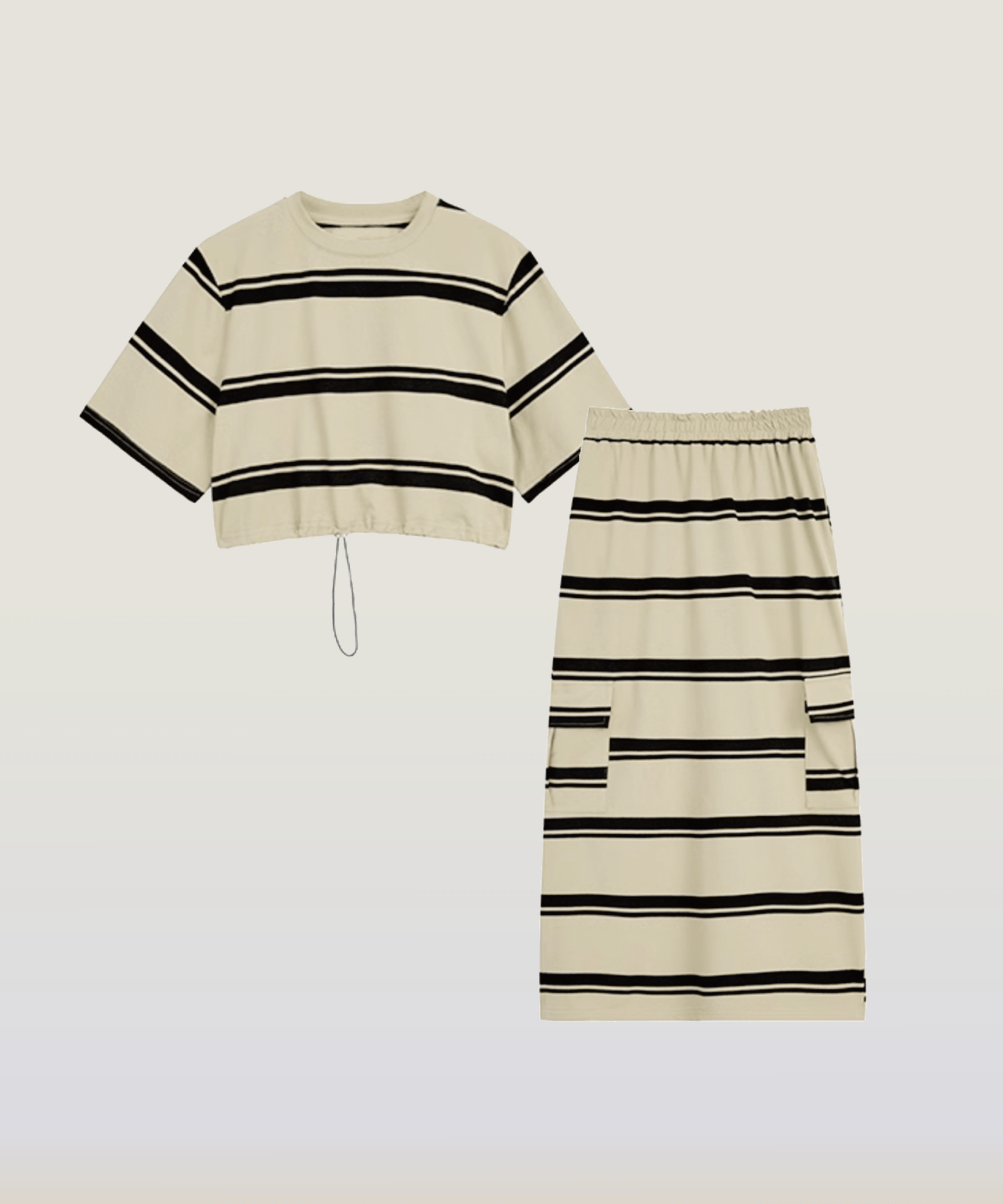 Casual Striped Long Skirt Set-up