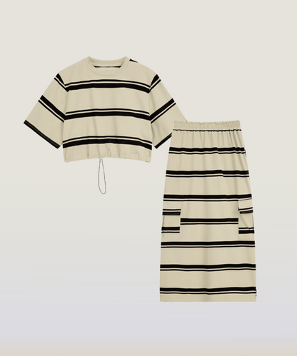 Casual Striped Long Skirt Set-up 