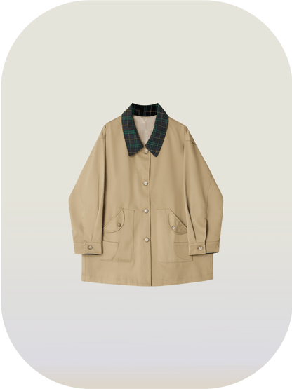 Check Collar Trench Coat 