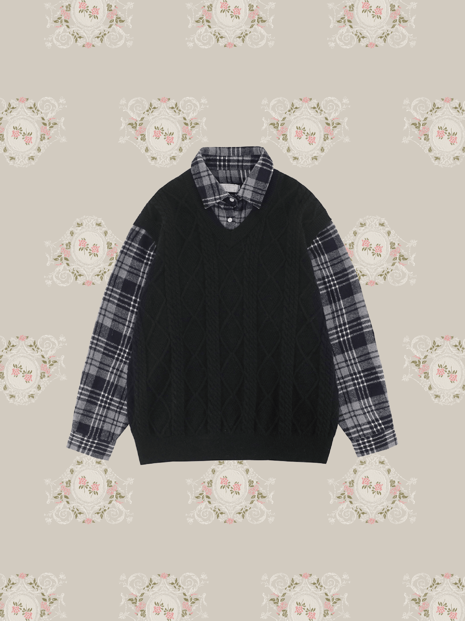 Fake Two Knit Check Shirt 