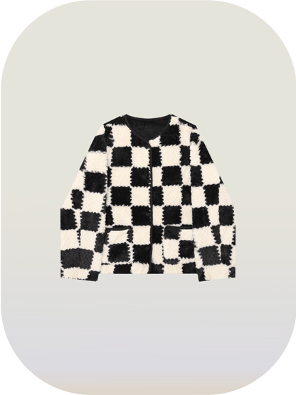 Checkered fur coat 