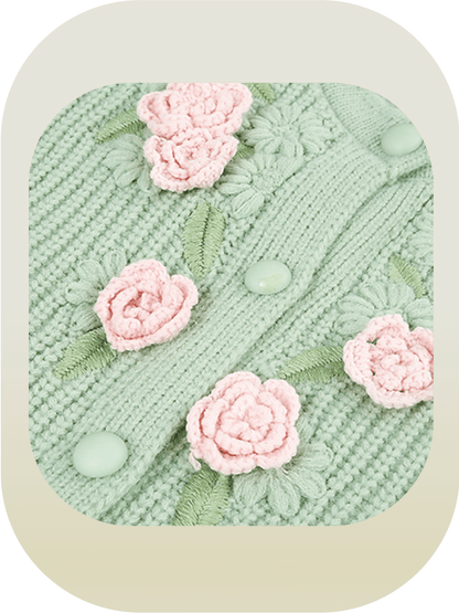 Cheerful Flower Deco Knit Cardigan 