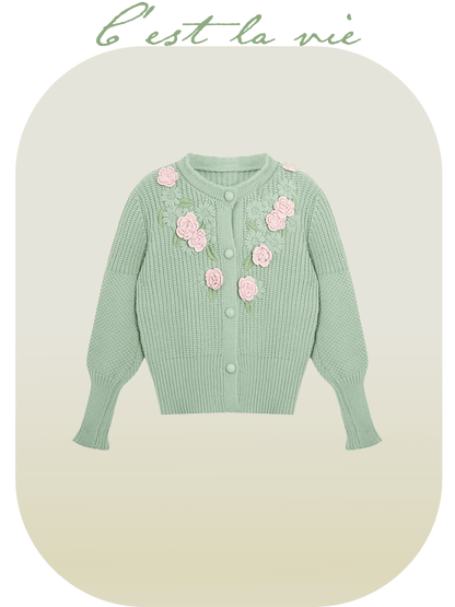 Cheerful Flower Deco Knit Cardigan