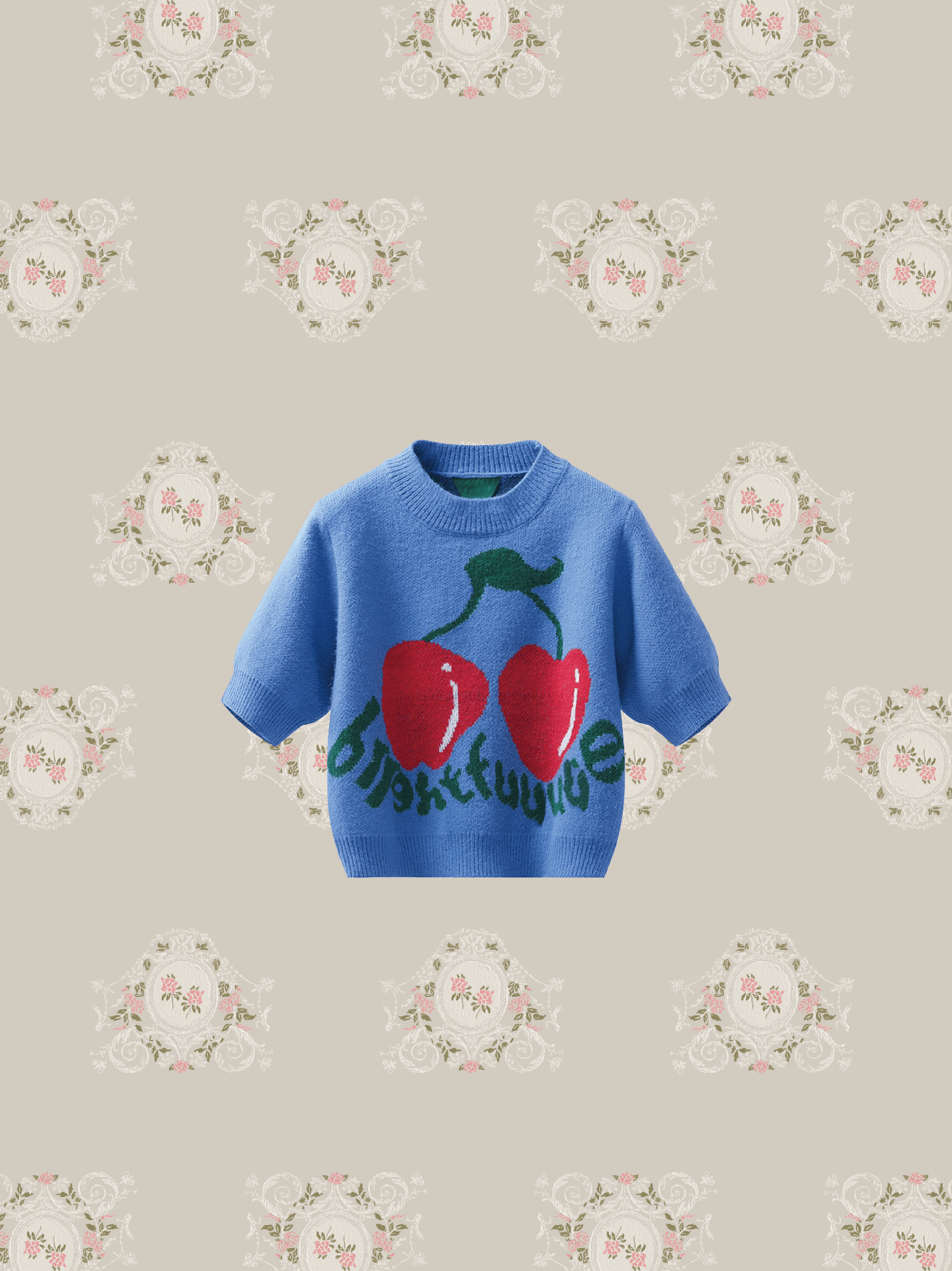 Cherry Embroidery Blue Top