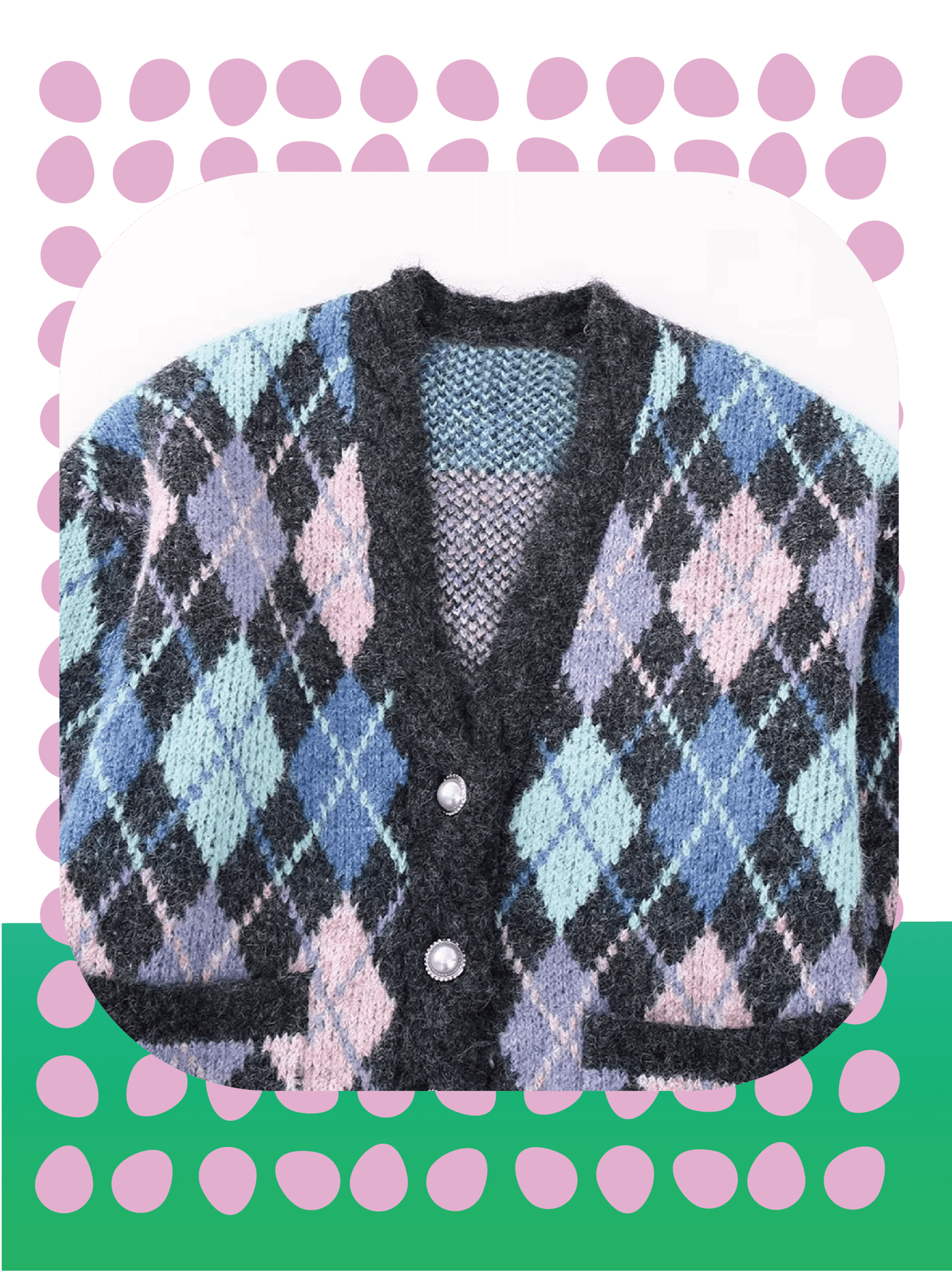 Classical Argyle Block Knit Cardigan 