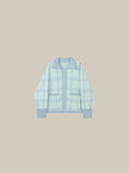Collared Blue Check Cardigan