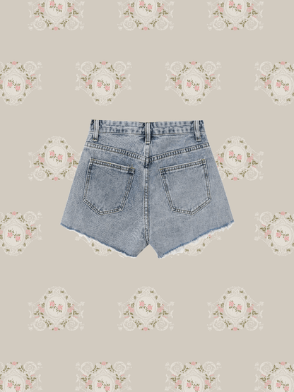 Cuffed Denim Short Pants - LOVE POMME POMME