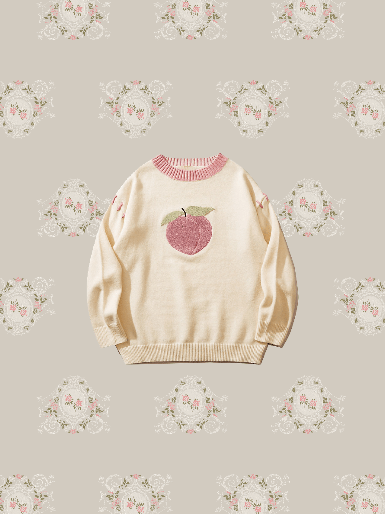 Cute Peach Embroidered Knit - LOVE POMME POMME