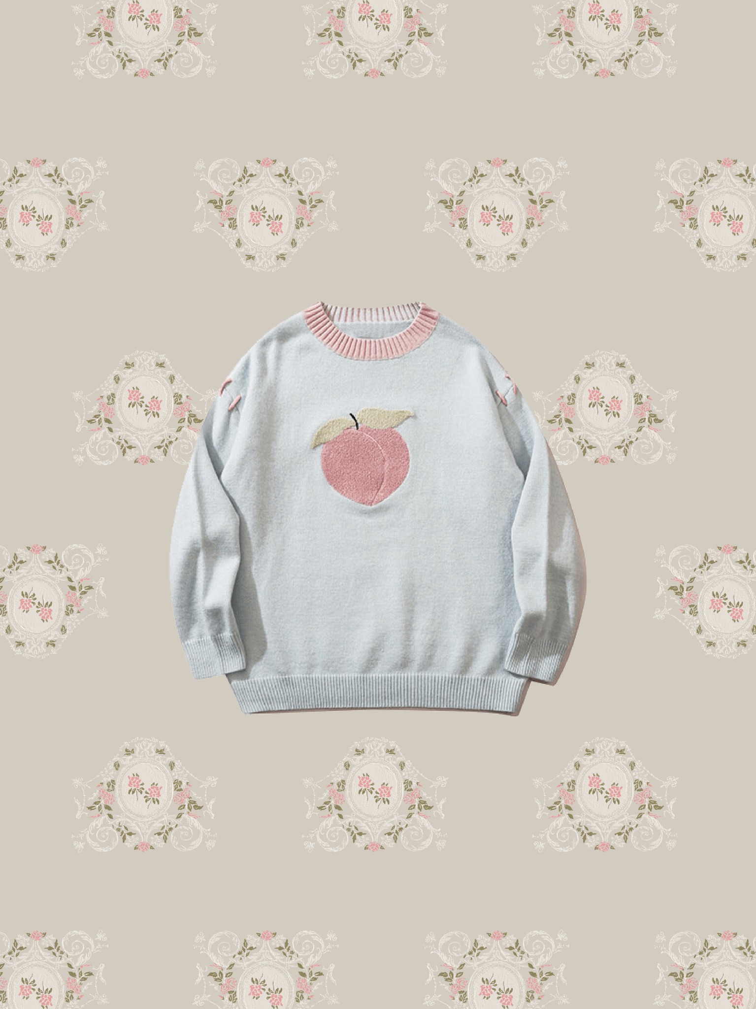 Cute Peach Embroidered Knit - LOVE POMME POMME