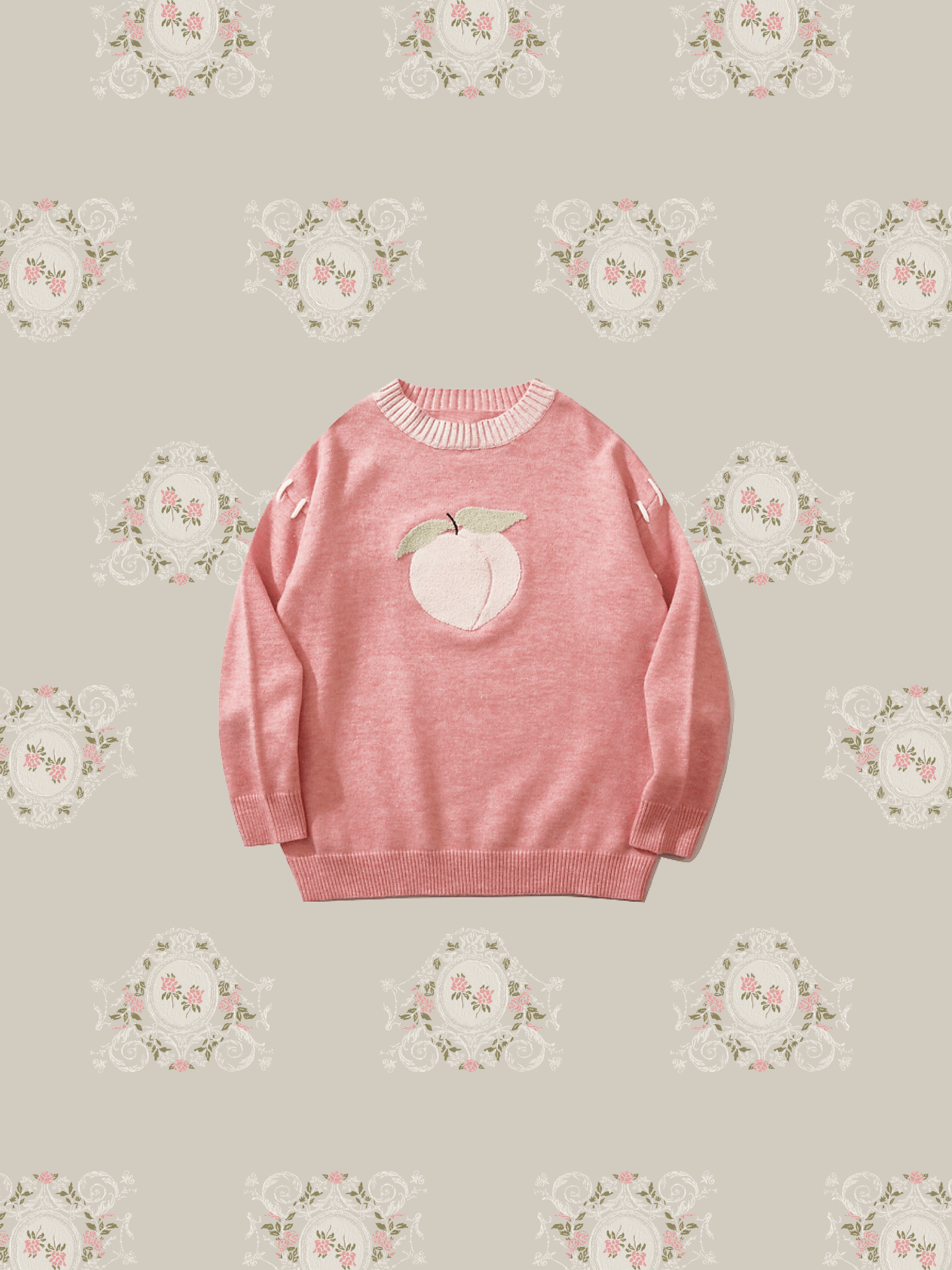 Cute Peach Embroidered Knit - LOVE POMME POMME