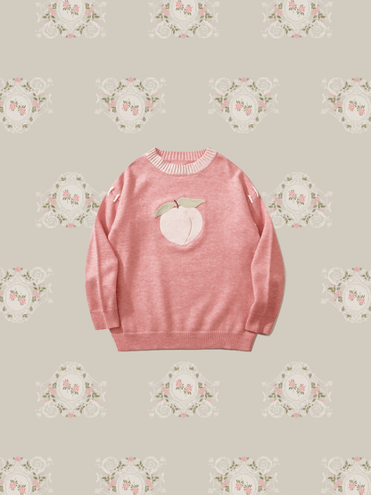Cute Peach Embroidered Knit - LOVE POMME POMME