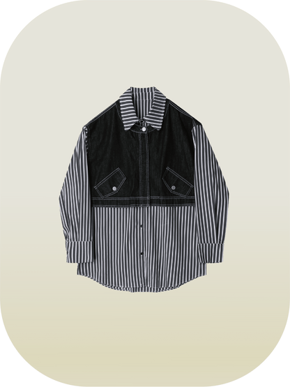 Denim Patchwork Stripe Shirt - LOVE POMME POMME