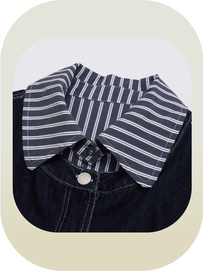 Denim Patchwork Stripe Shirt - LOVE POMME POMME