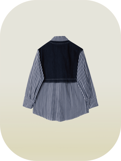 Denim Patchwork Stripe Shirt - LOVE POMME POMME