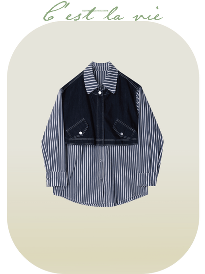 Denim Patchwork Stripe Shirt - LOVE POMME POMME