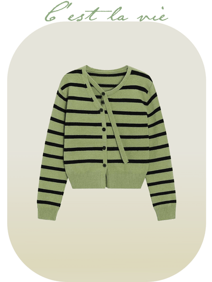 Design Collar Stripe Knit - LOVE POMME POMME