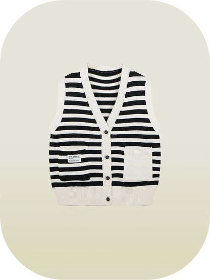 Double Pocket Striped Knit Vest - LOVE POMME POMME