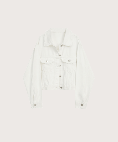 Flap Pocket Cropped Denim Jacket - LOVE POMME POMME