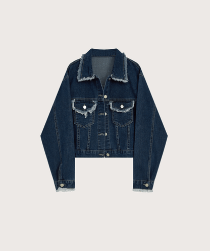 Flap Pocket Cropped Denim Jacket - LOVE POMME POMME