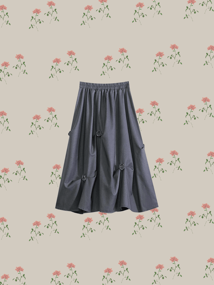 Floral Applique Pleat Skirt - LOVE POMME POMME
