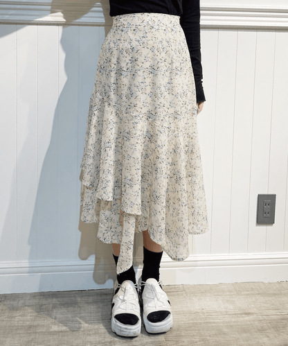 Floral Assymmetric Skirt 花柄アシンメトリーシフォンスカート - LOVE POMME POMME