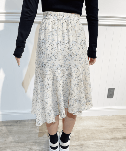 Floral Assymmetric Skirt 花柄アシンメトリーシフォンスカート - LOVE POMME POMME