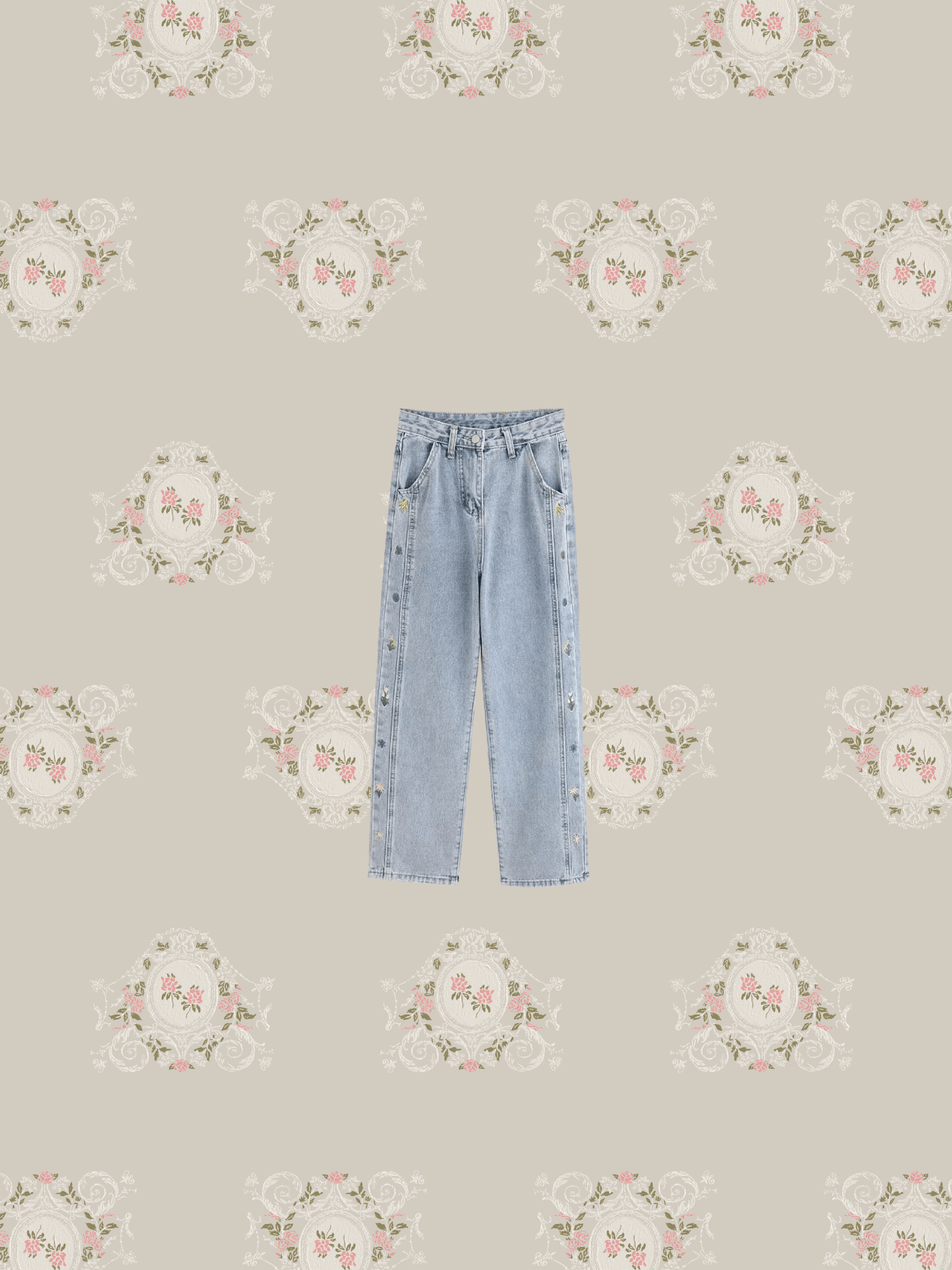 Floral Trim Jeans - LOVE POMME POMME