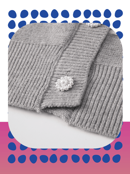 Flower Applique Knit Cardigan - LOVE POMME POMME