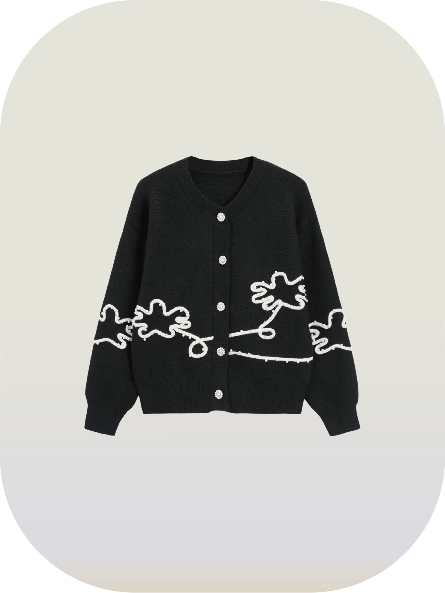 Flower Applique Knit Cardigan - LOVE POMME POMME