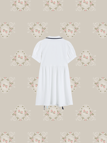 Flower Applique Puff Sleeve Dress - LOVE POMME POMME