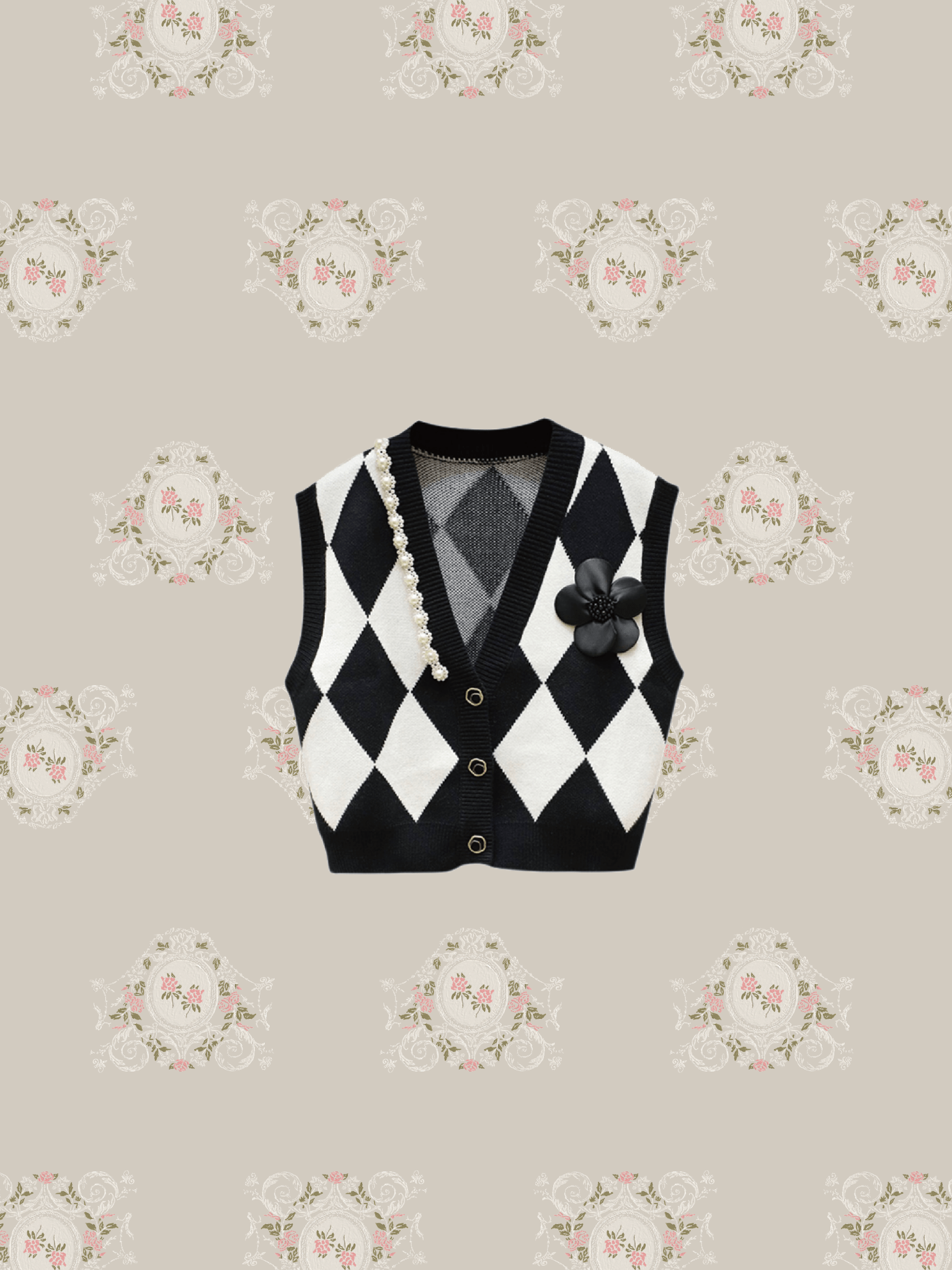 Flower Argyle Pattern Knit Vest - LOVE POMME POMME