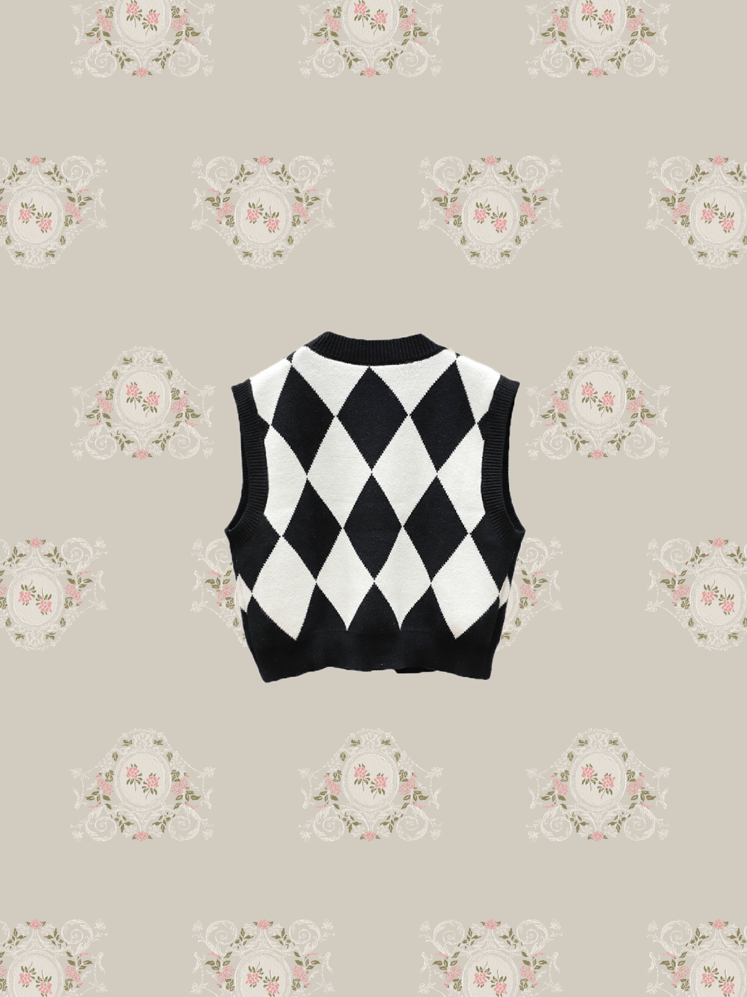 Flower Argyle Pattern Knit Vest - LOVE POMME POMME