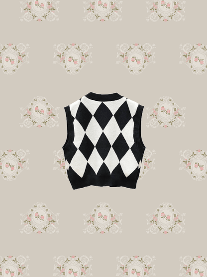 Flower Argyle Pattern Knit Vest - LOVE POMME POMME