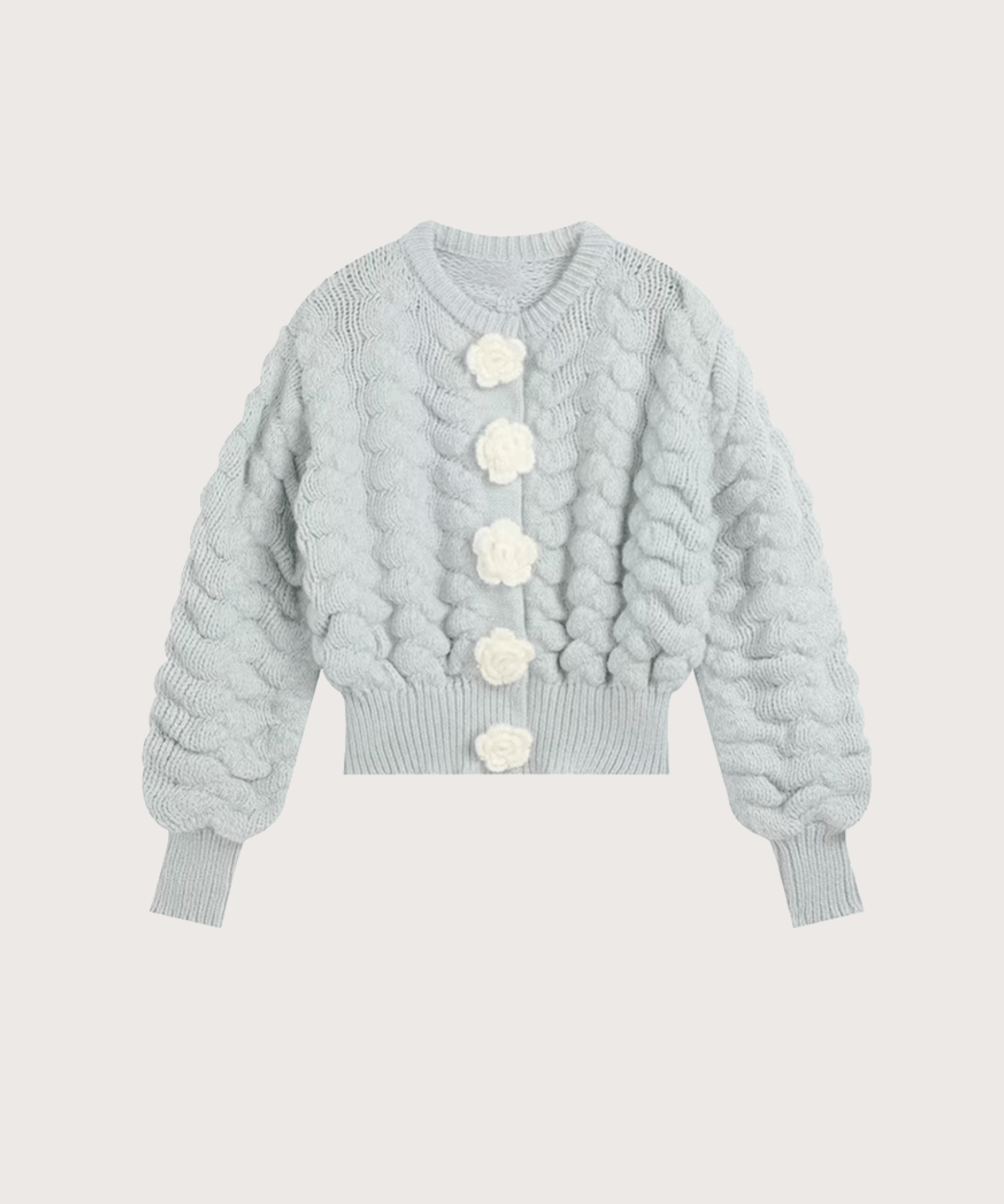 Flower Button Wave Rib Cardigan. フラワーボタンウェーブリブカーディガン - LOVE POMME POMME