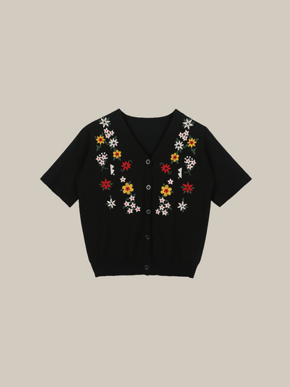 Flower Embroidery Half Knit - LOVE POMME POMME