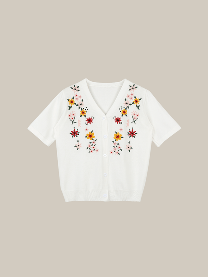 Flower Embroidery Half Knit - LOVE POMME POMME