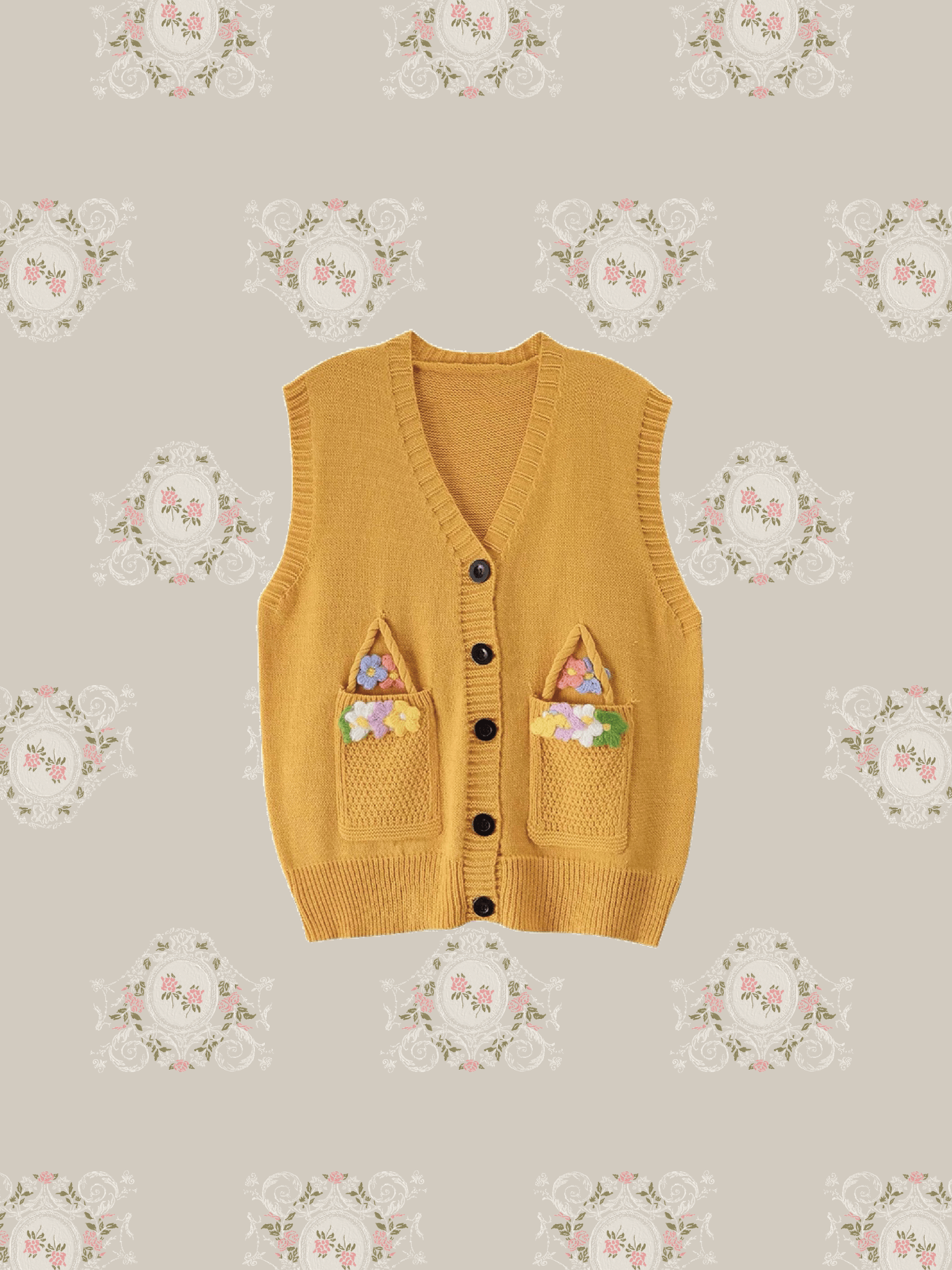 Flower Motif Pocket Knit Vest - LOVE POMME POMME