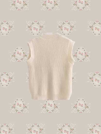 Flower Motif Pocket Knit Vest - LOVE POMME POMME