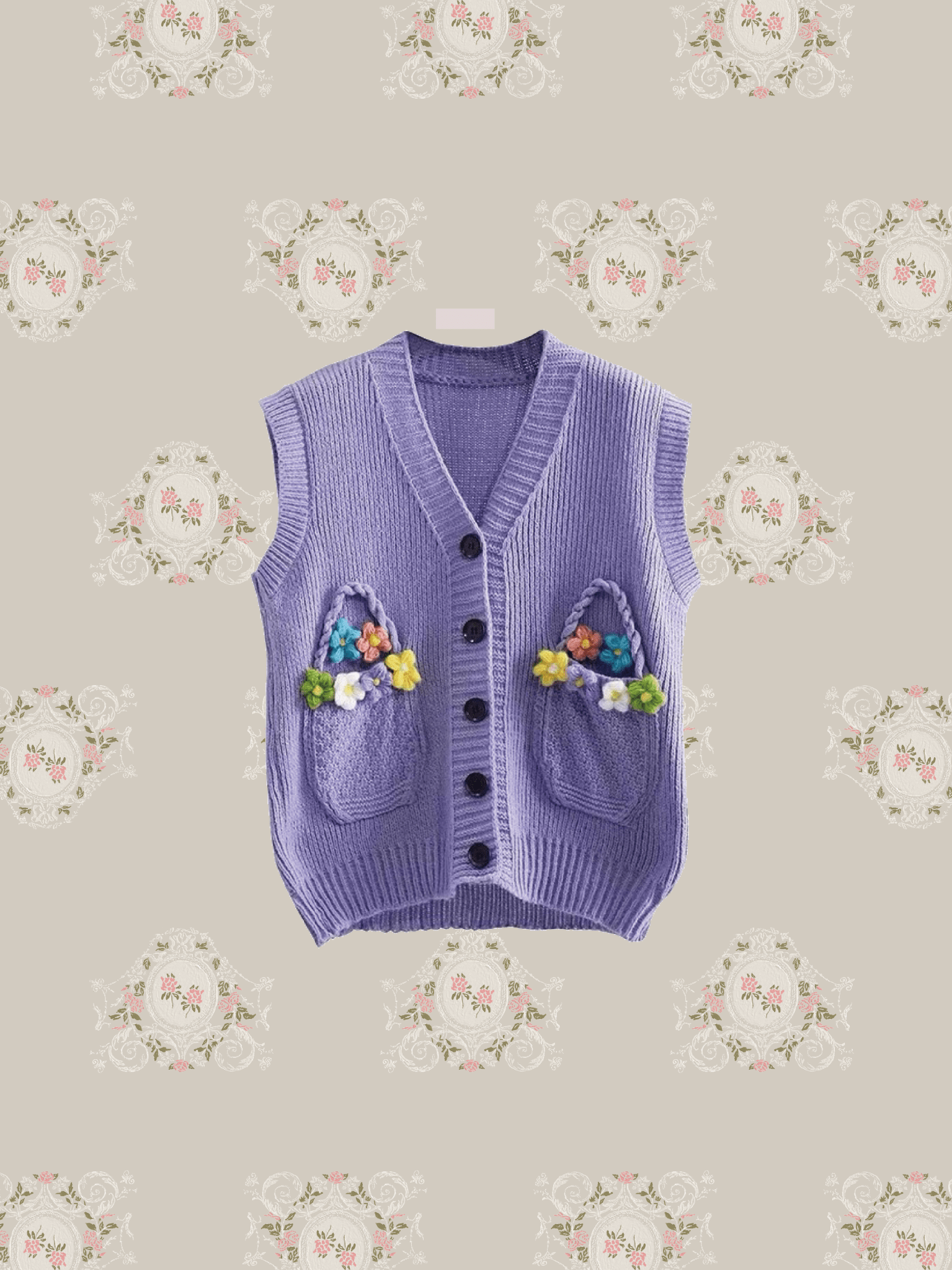 Flower Motif Pocket Knit Vest - LOVE POMME POMME