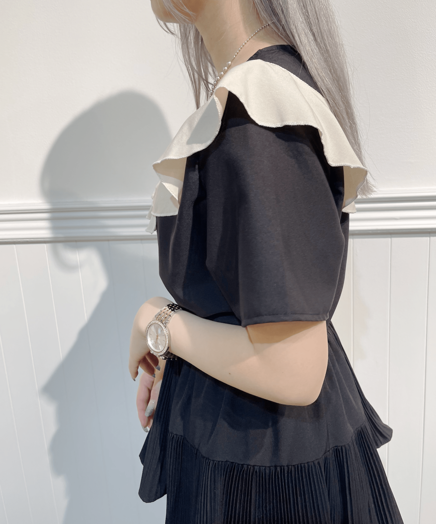 Frill Bi Color Tee フリルアシンメトリープルオーバー - LOVE POMME POMME