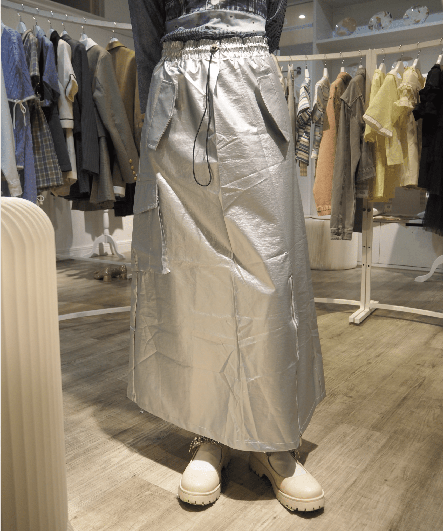 Functional Style Silver Skirt ファンクショナルスタイルシルバースカート - LOVE POMME POMME