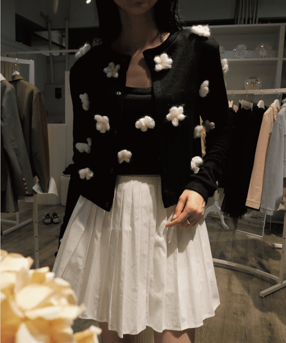 Fuzzy Flower Applique Cardigan Set-Up. フラワーアップリケカーディガンセットアップ - LOVE POMME POMME