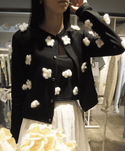 Fuzzy Flower Applique Cardigan Set-Up. フラワーアップリケカーディガンセットアップ - LOVE POMME POMME