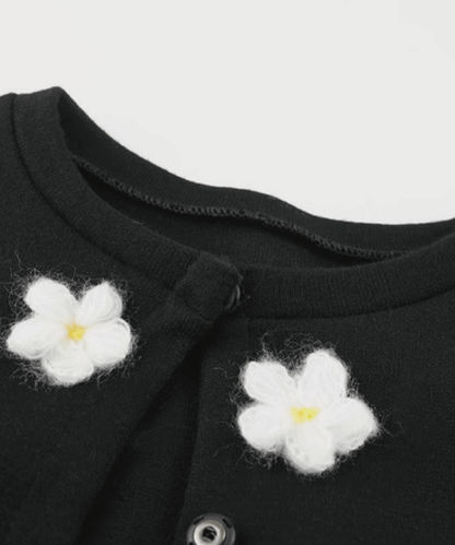 Fuzzy Flower Applique Cardigan Set-Up. フラワーアップリケカーディガンセットアップ - LOVE POMME POMME